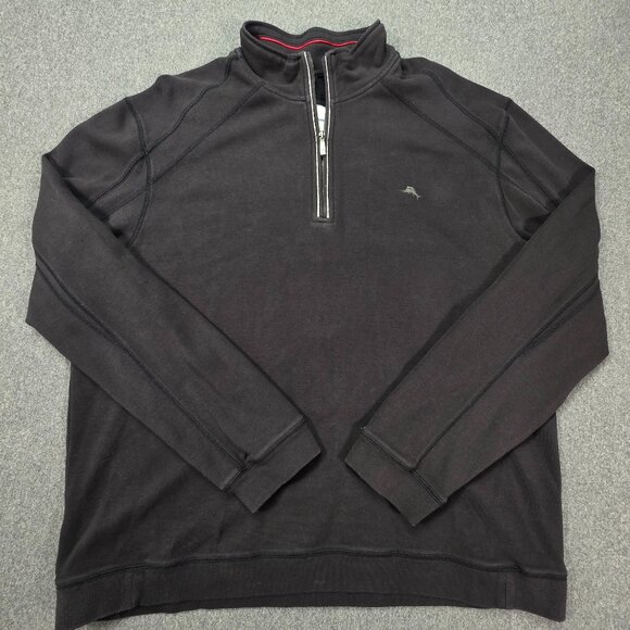 Tommy Bahama Mens XXL 1/4 Zip Pullover Long Sleeve Pima Cotton‎ Black Preppy - Picture 2 of 6